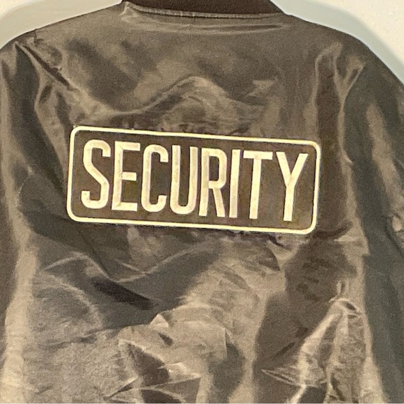 Black Varsity Bomber Security Jacket Men’s XXL with American Flag, Eagle Patches - Picture 12 of 16